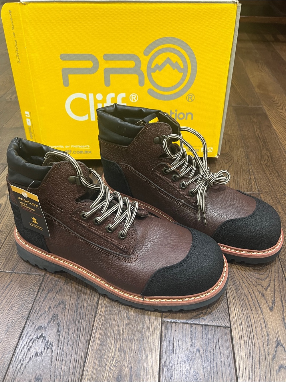 PROCLIFF Men's Brown Leather Work Boots with Black Toe Cap
